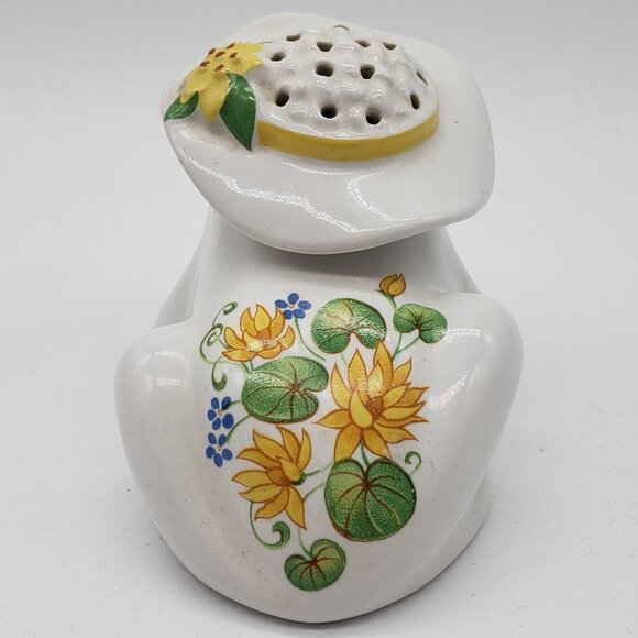 Avon Vintage 1980-82 Yellow Floral Greenery Flirtatious Frog Ceramic Pomander - Picture 10 of 14